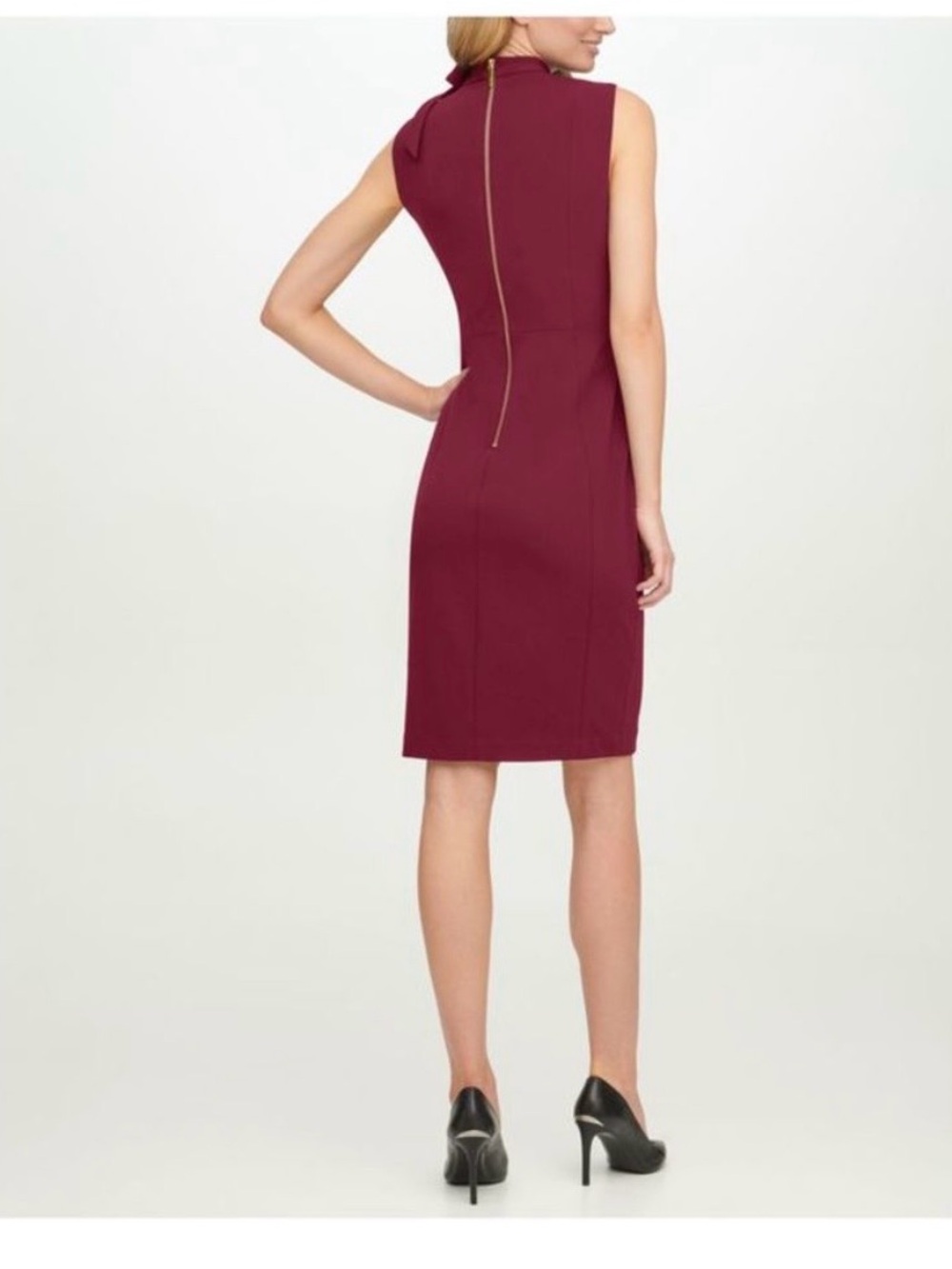 ❤️🤎 NWT! Maroon CALVIN KLEIN Sleeveless Tie Neck Dress - Size 14 - Picture 6 of 10